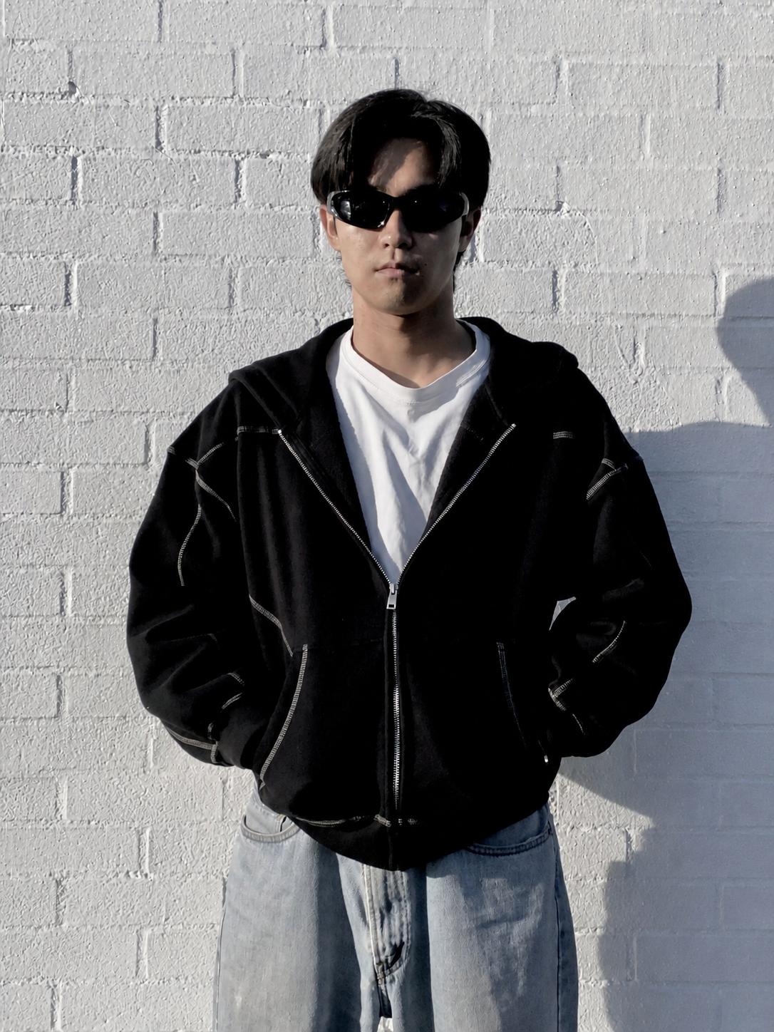 Ninja Black Hoodie (Contrast-Stitched Boxy Fleece Zip Hoodie)