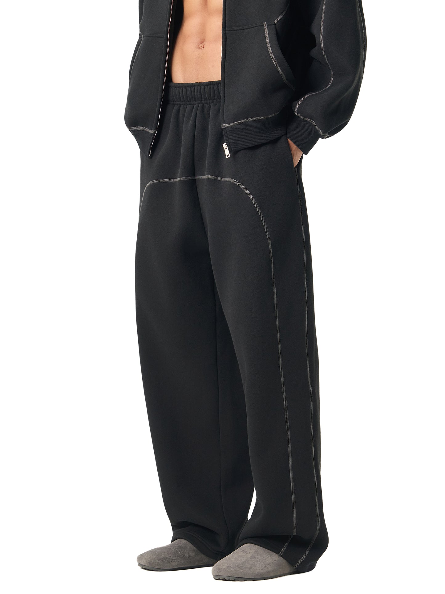 Ninja Black Sweatpants (Contrast-Stitched Fleece Sweatpants)