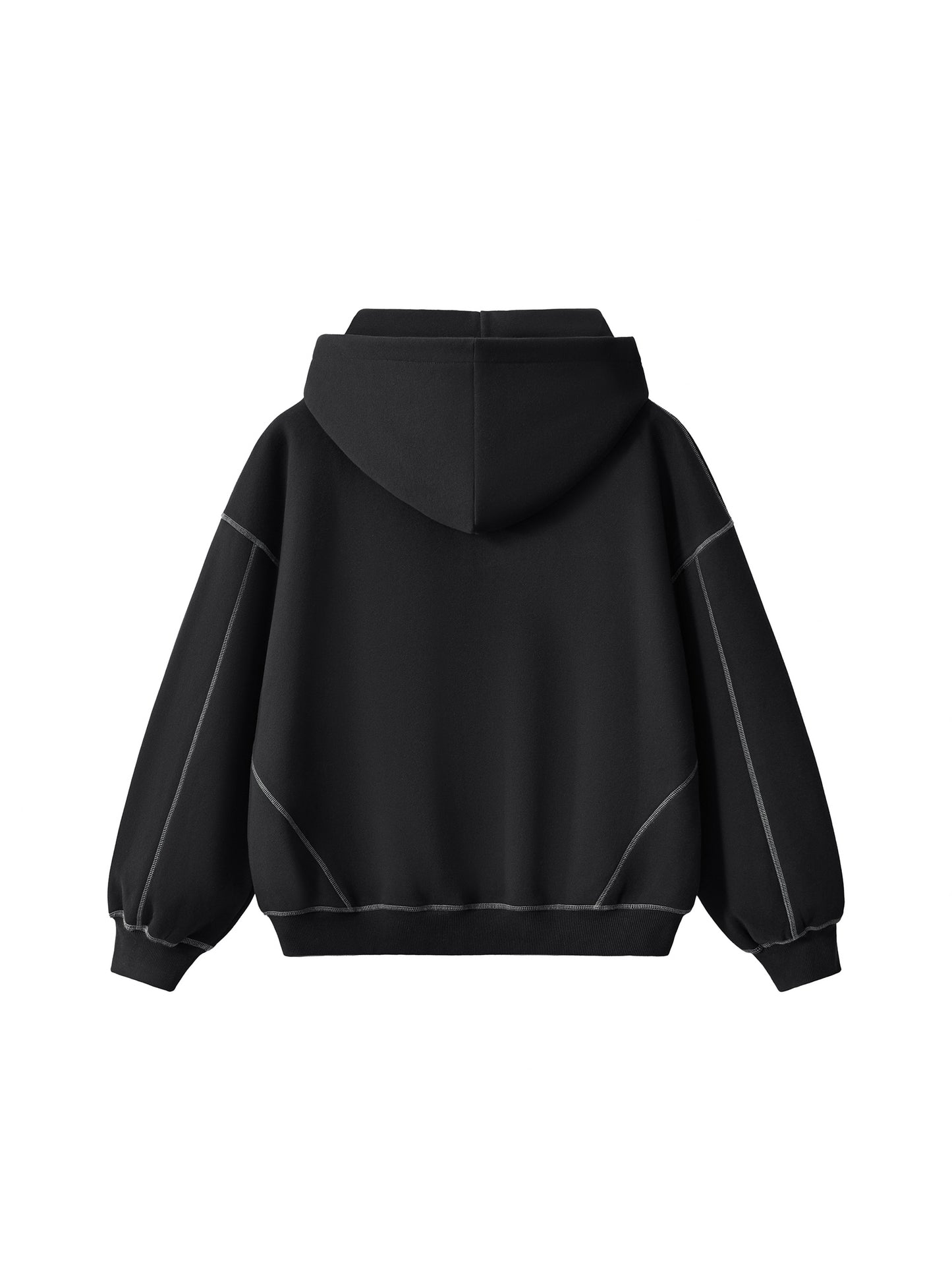 Ninja Black Hoodie (Contrast-Stitched Boxy Fleece Zip Hoodie)